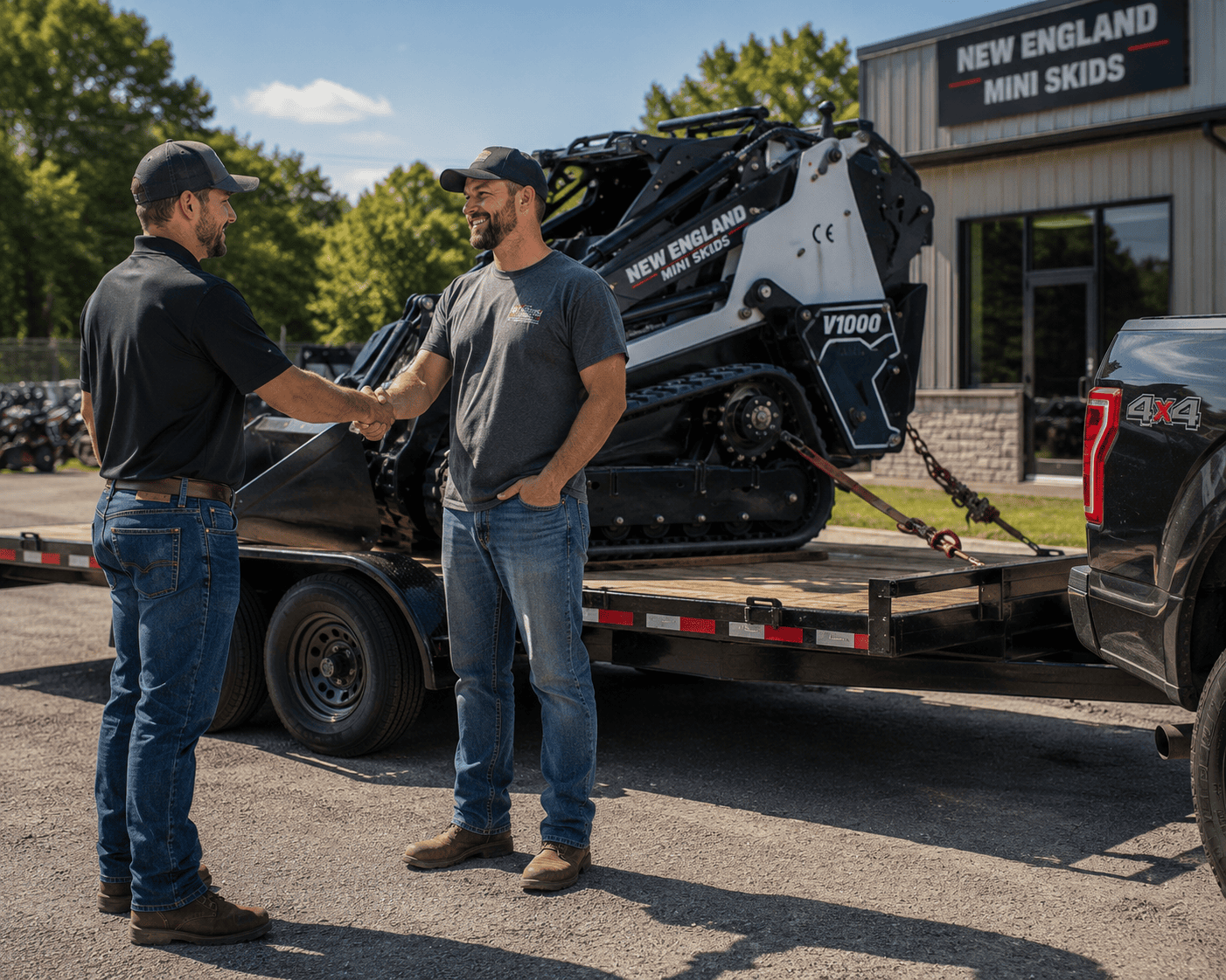 a new buyer shakes the hand of the salesman who will also give him support throughout his ownership. 