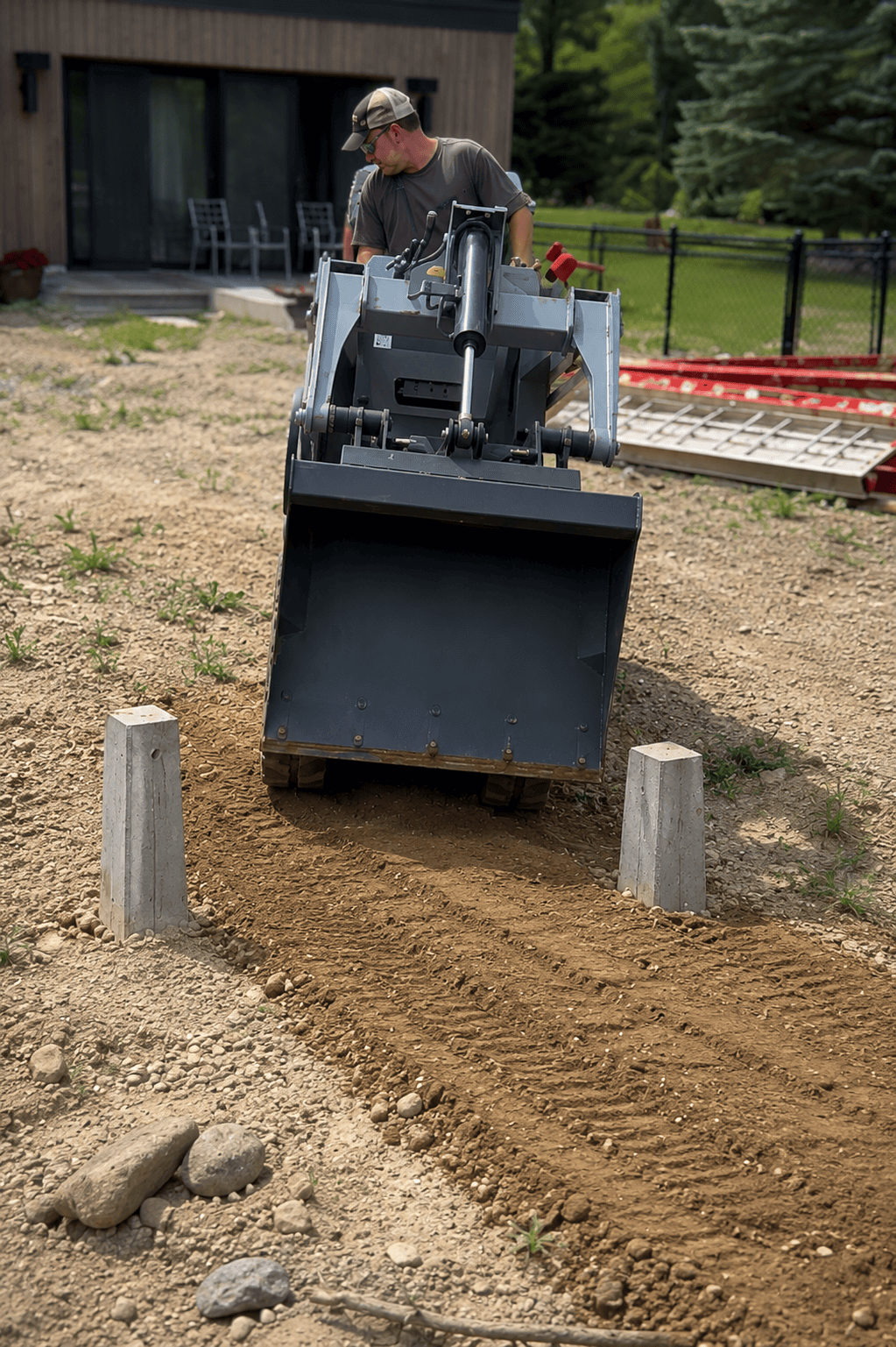 the derette is being used in the area between the two granite pillars which no large equipment would be able to do.