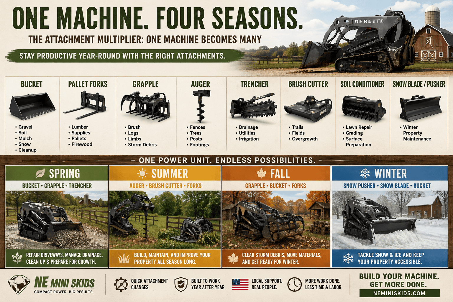 infograph showing that one machine can benefit a farmer all 4 seasons . 